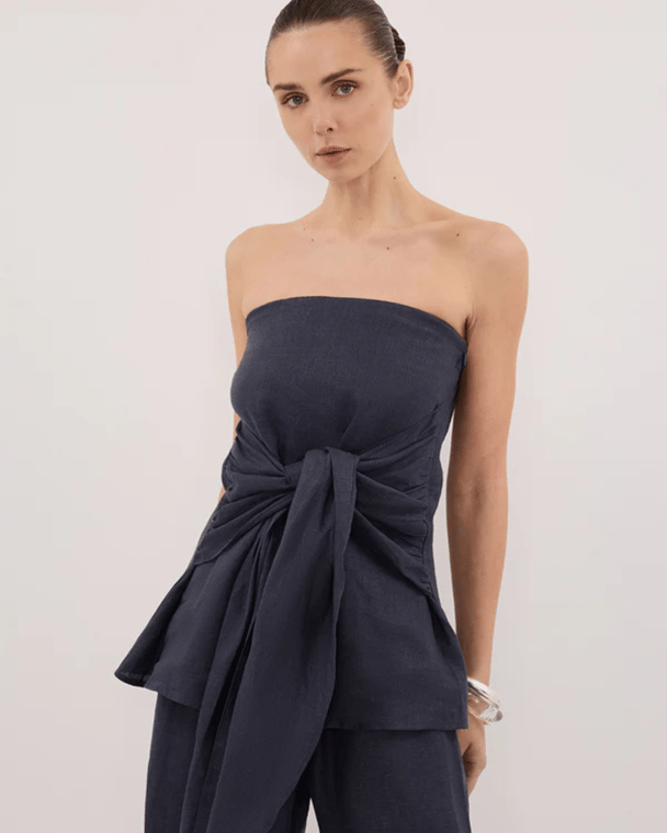 DISSH Pippy Indigo Linen Strapless Top