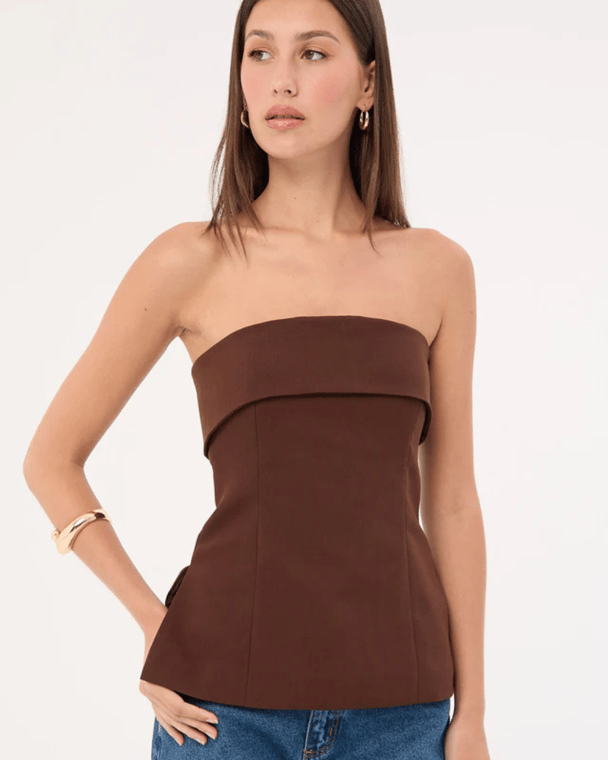 Perfect Stranger Luca Strapless Long Line Top Brown