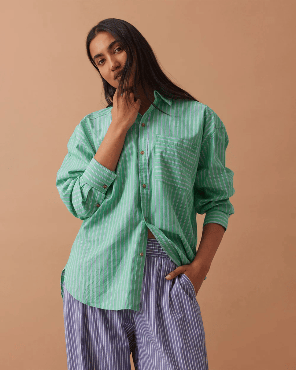 green oversized button up shirt