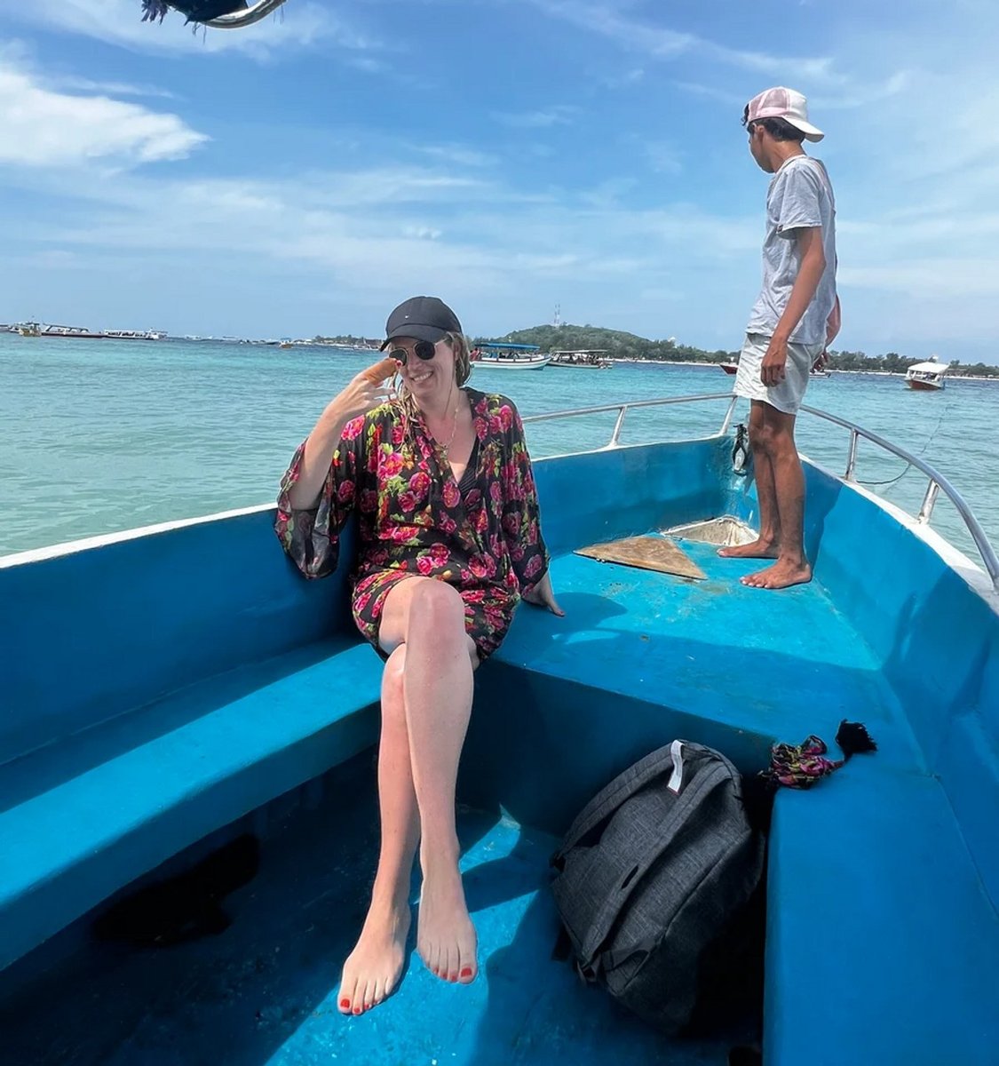 woman on a small boat 