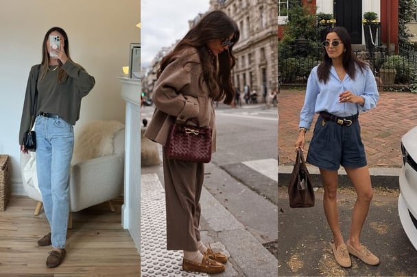 3 women wearing boat shoes styled in different ways