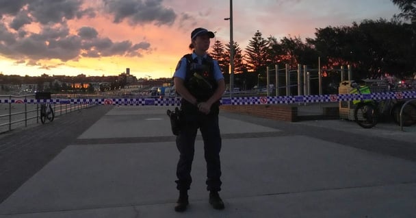 Police at the scene of the Bondi Beach terrorist attack.