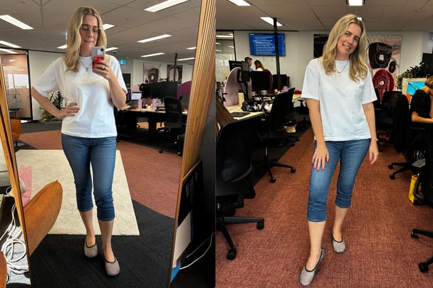 womanw earing capris and white tee 