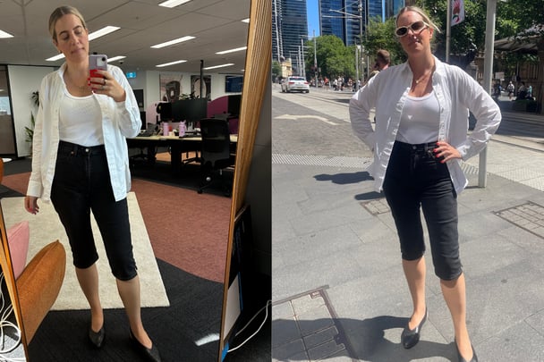womanwearing capris and white shirt 