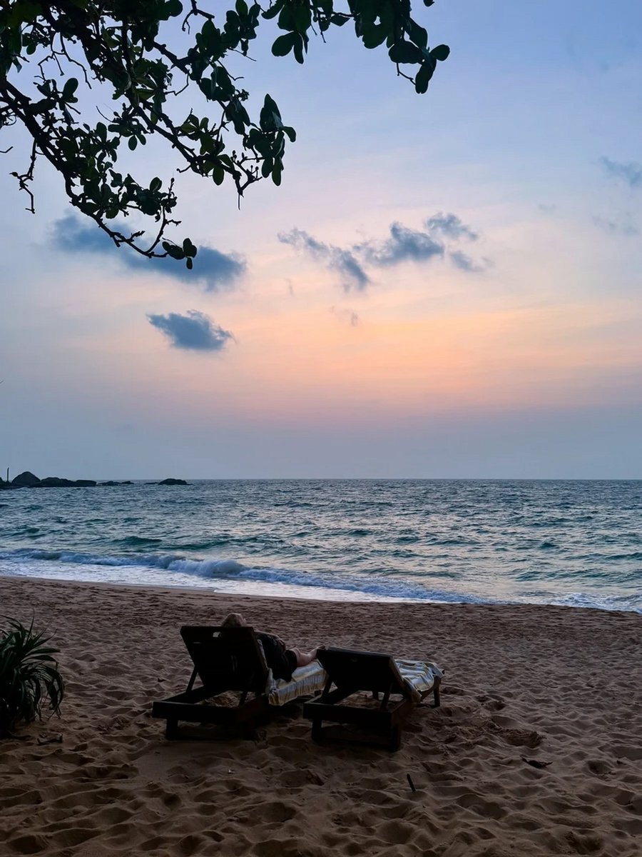 Beach at sunset in Sri Lanka.