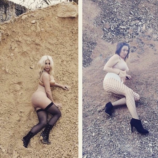 celeste-barber-kim-kardashian-parody-comparison-recreating-celebrity-photo-shoot-in-dirt-funny-instagram-satire
