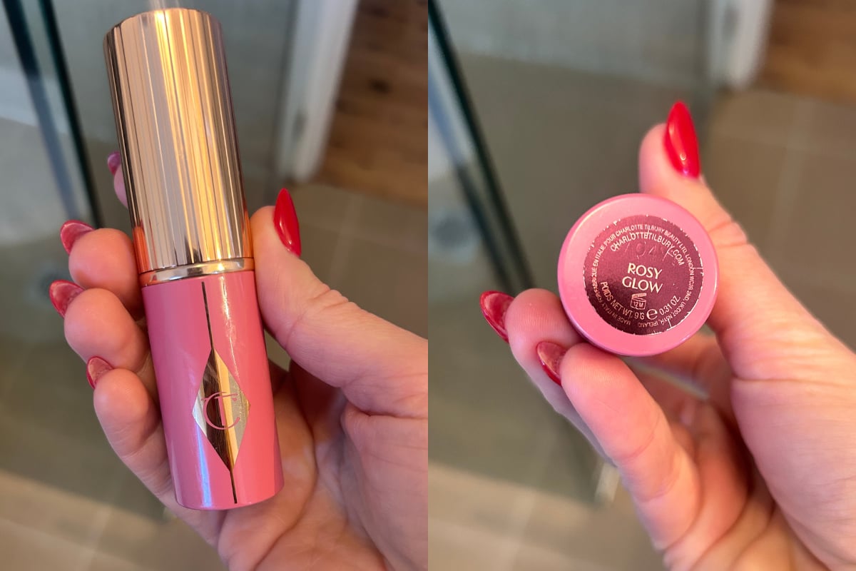 Charlotte Tilbury Unreal Blush Healthy Glow Stick in rosy glow 40s makeup products to look younger