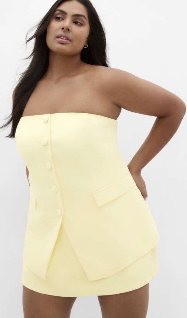 woman wearing butter yellow set City Chic
