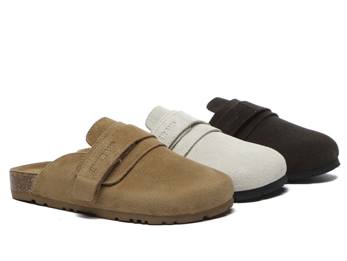 EVERAU adjustable clogs in brown, taupe and black 