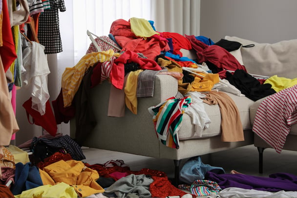 cluttered room with washing everywhere bad feng shui