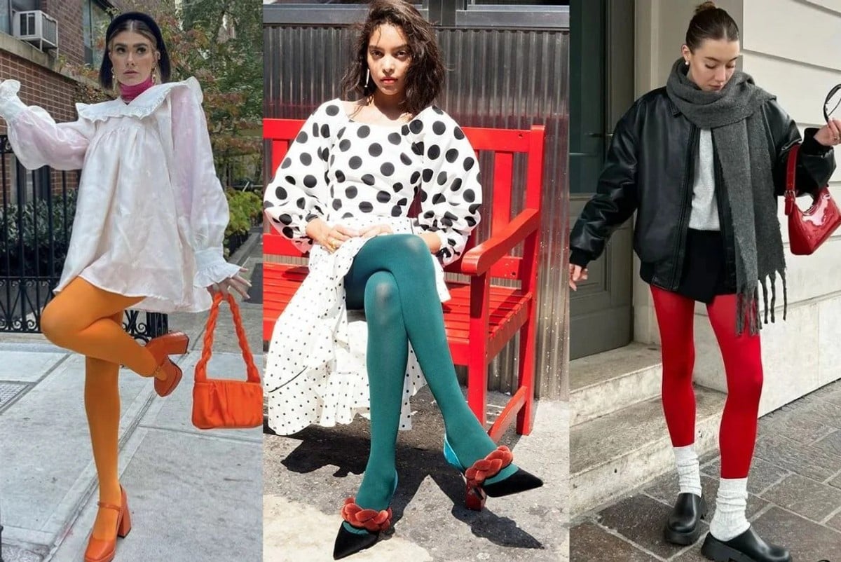 women wearing different coloured stockings 