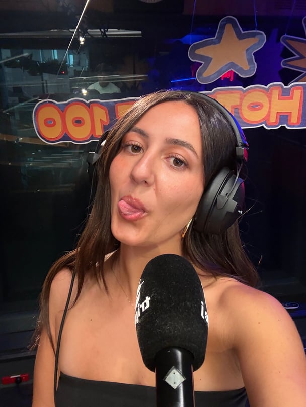 A selfie of Concetta while recording her radio show.