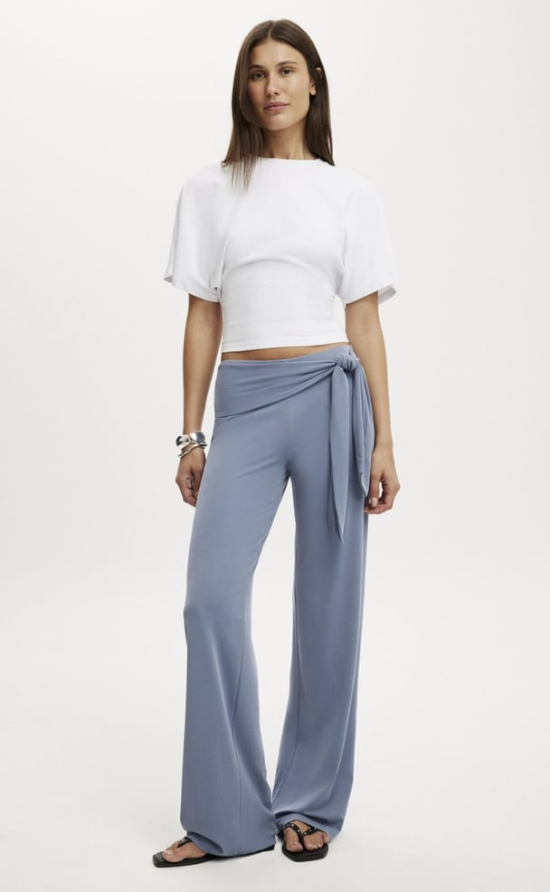 woman wearing cotton on front tie pants