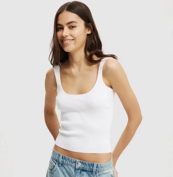 woman wearing Cotton On Essential Knit Rib Double Scoop Tank white