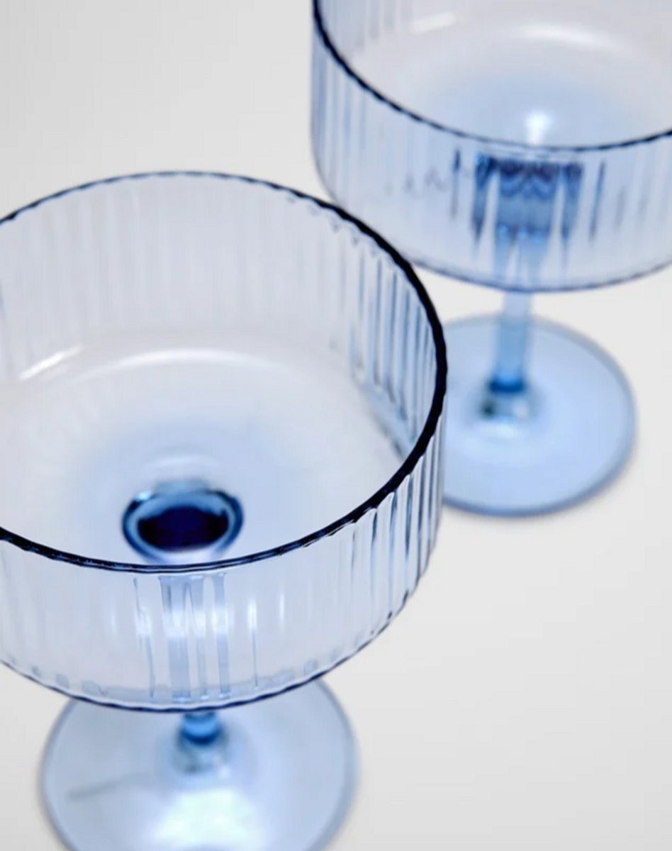 2 coupe glasses in blue 