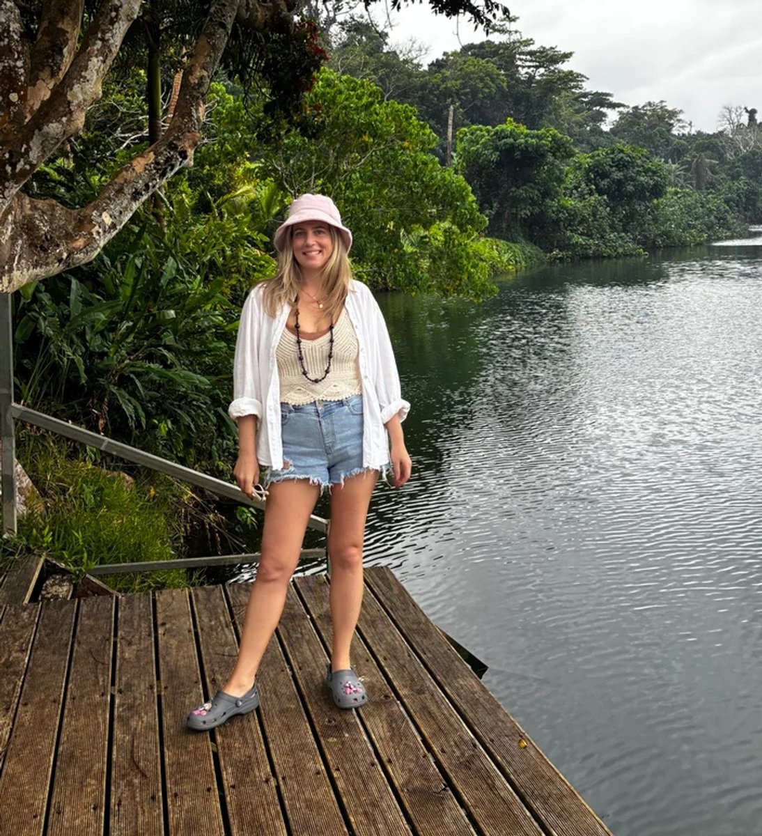 woman wearing crocs in the jungle 