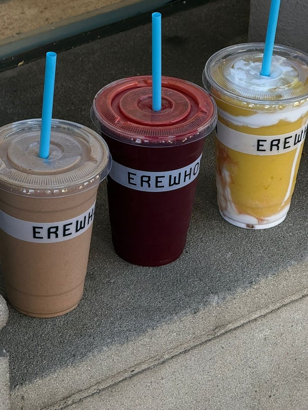 Three Erewhon smoothies in different flavours.
