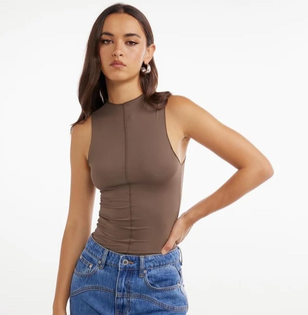 woman wearing Dazie bella tank top in brown
