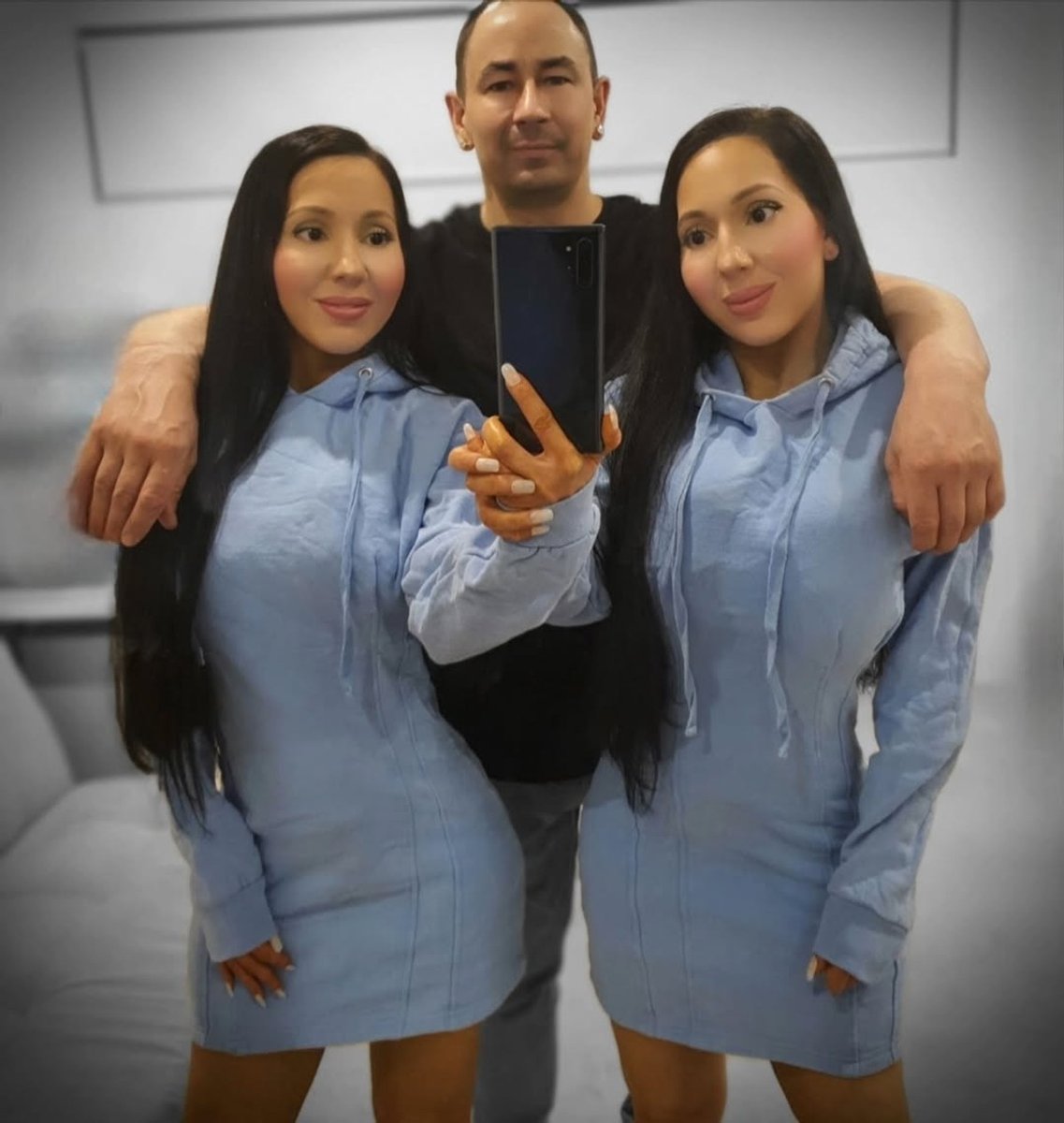 Twins Anna and Lucy DeCinque with their boyfriend Ben Byrne.