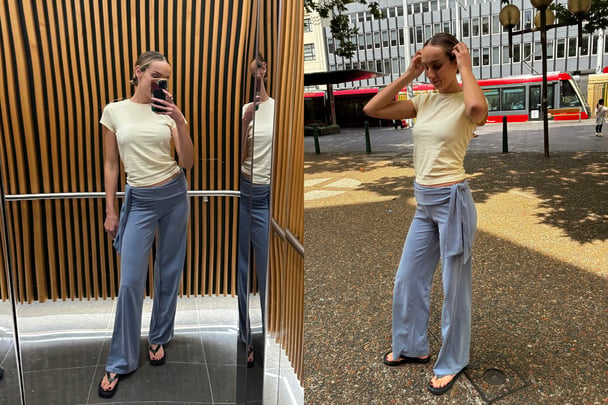 woman wearing blue pants from Cotton On