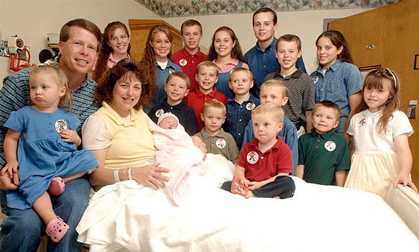 The Duggar family in a hospital room.