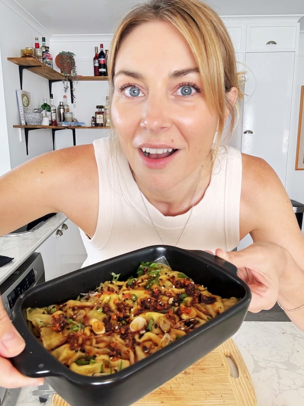 Kate’s steamy dumpling-lasagne with pork and prawn filling, ready in 45 minutes.