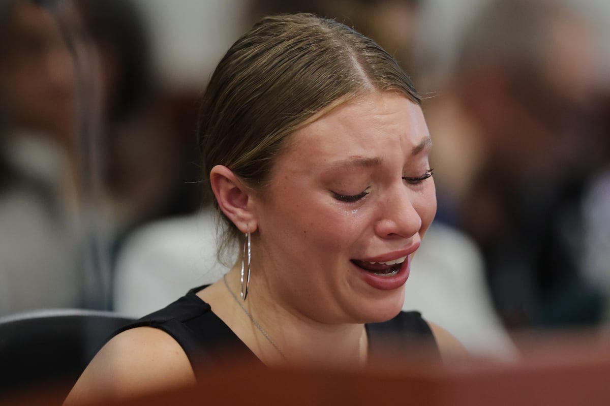 Dylan Mortensen reads her victim impact statement.