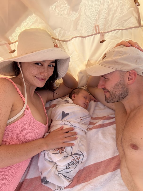 Francesca Hung with her husband Nick and their newborn daughter Brydie.