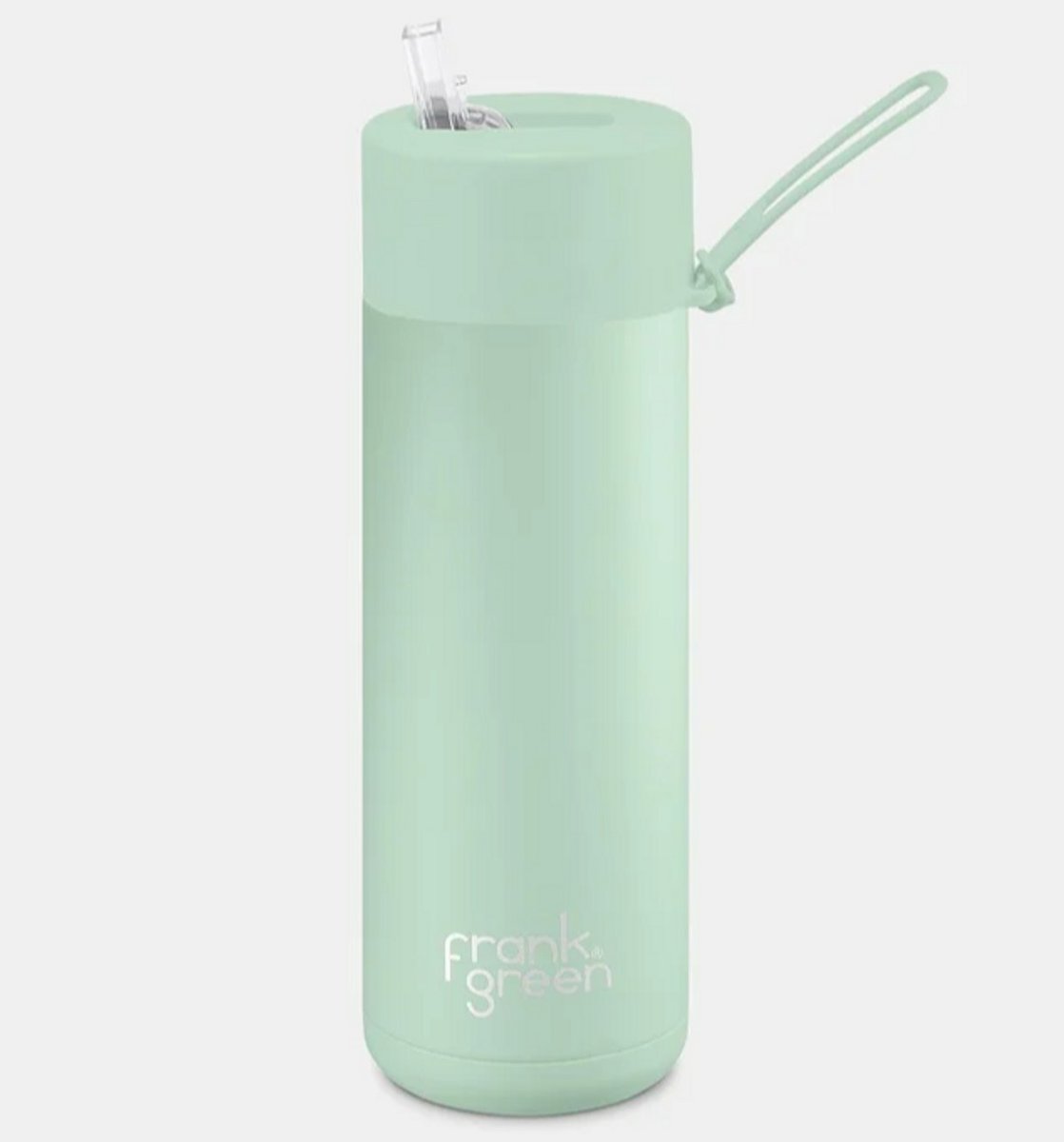 A Frank Green drink bottle in mint green