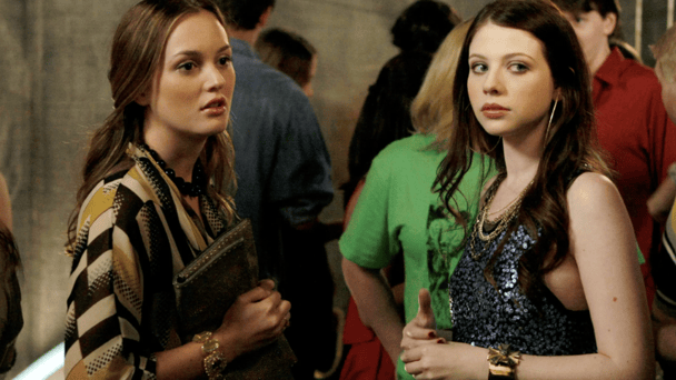 Leighton Meester as Blair Waldorf and Michelle Trachtenberg as Georgina Sparks on Gossip Girl.