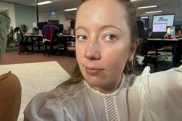 Selfie of Lucy with glowing skin.