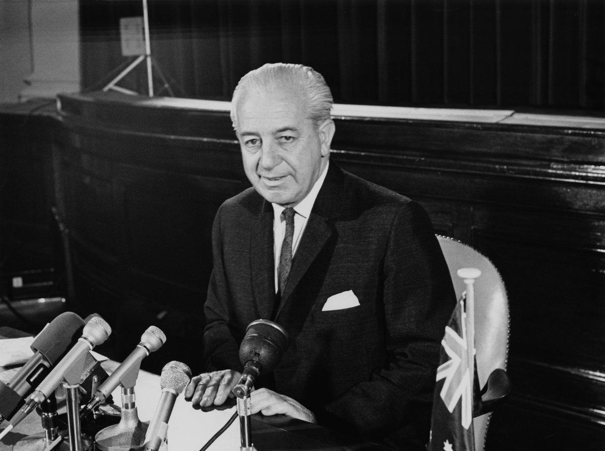 A black and white photo of Prime Minister Harold Holt.