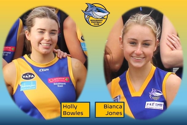 The girls in their Beaumaris Football Club jerseys.
