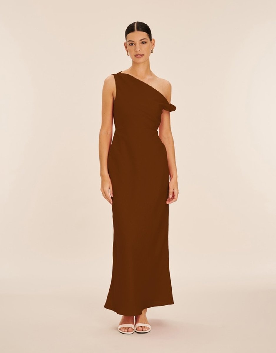woman wearing brown off the shoulder dress 