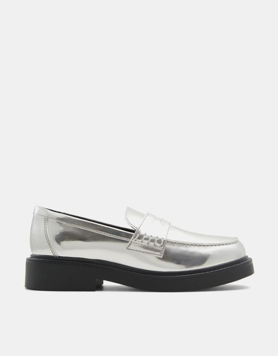 Silver-tone faux leather penny loafers from Aldo