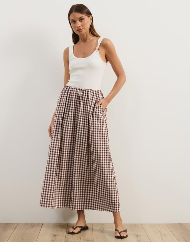High rise all-over gingham check midi skirt from Atmos&Here