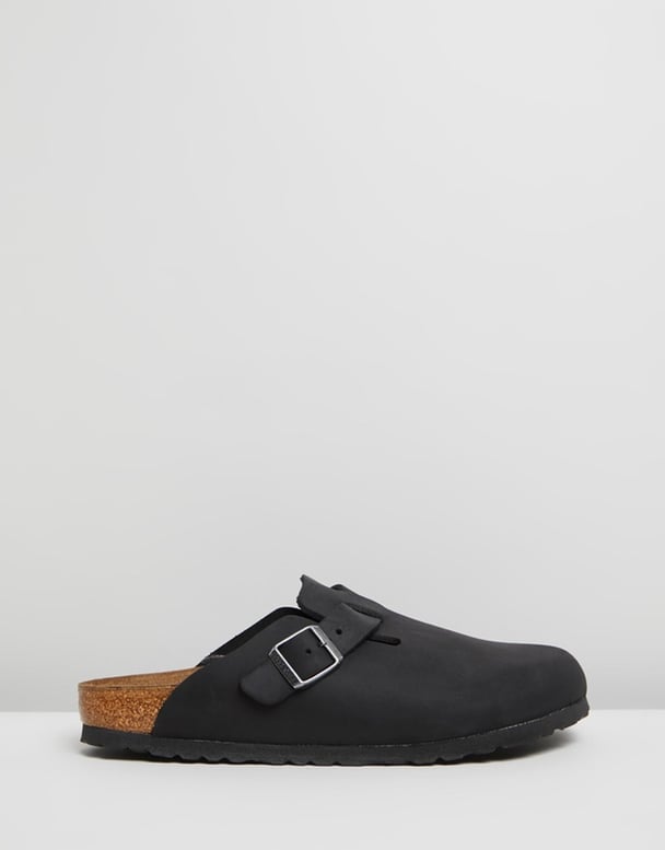 black sandals with burnished silver-toned hardware from Birkenstock