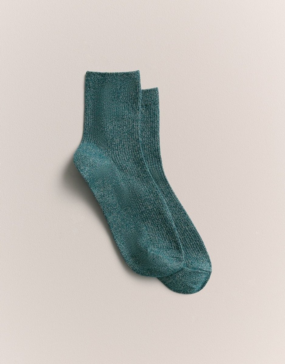 Trenery Metallic Rib 1/4 Crew Sock in Dark Teal.
