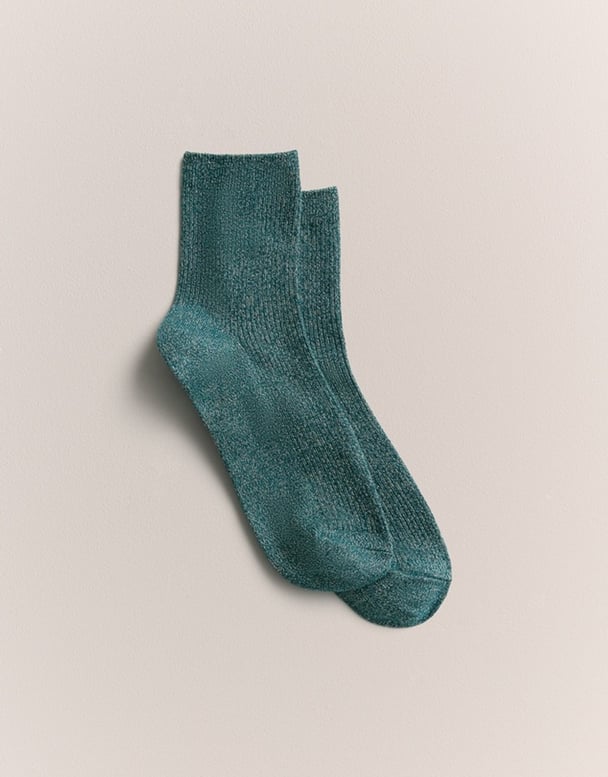 Trenery Metallic Rib 1/4 Crew Sock in Dark Teal.