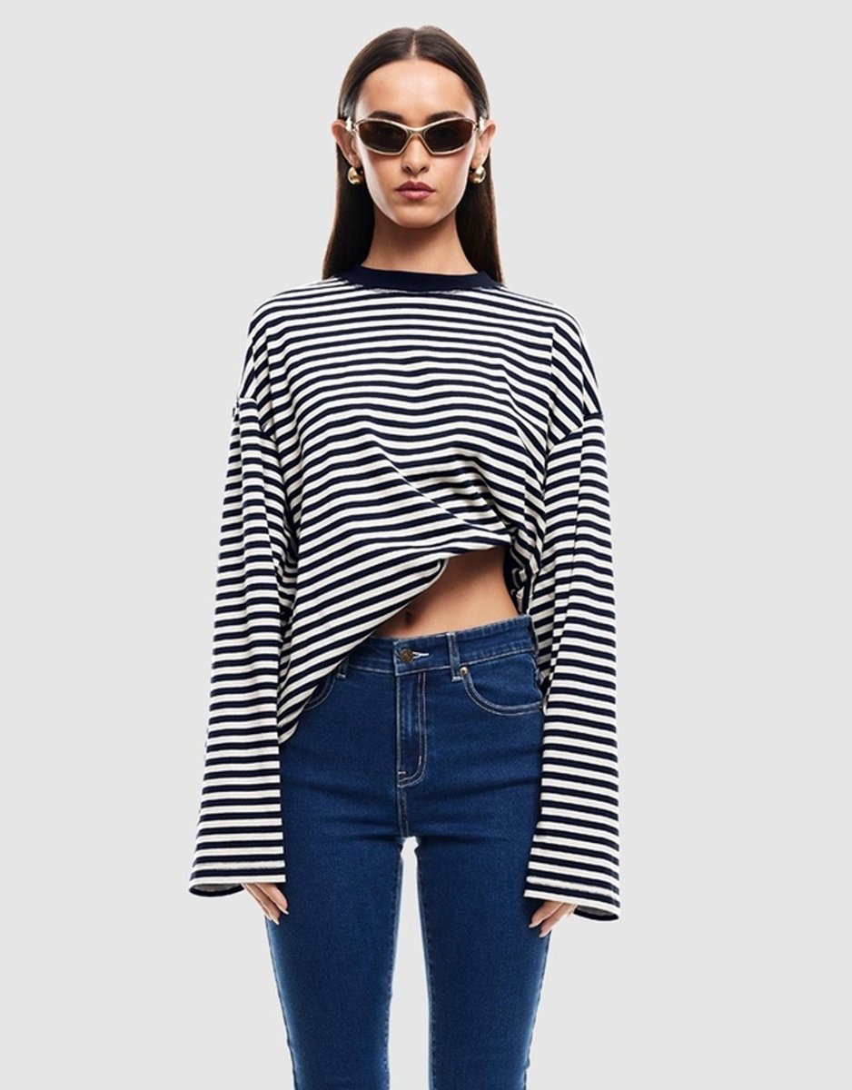 Bloom long-sleeved top in navy stripe.