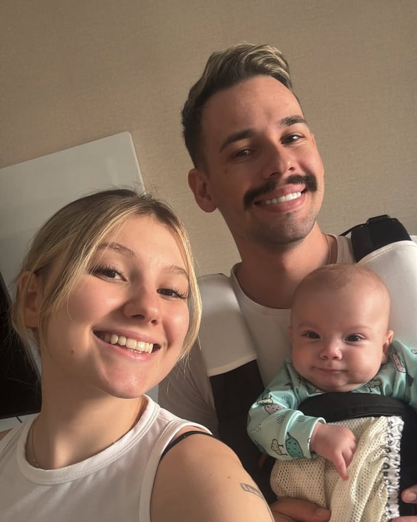 Brazilian influencer Isabel Veloso with her husband Lucas Borbas and son Arthur.