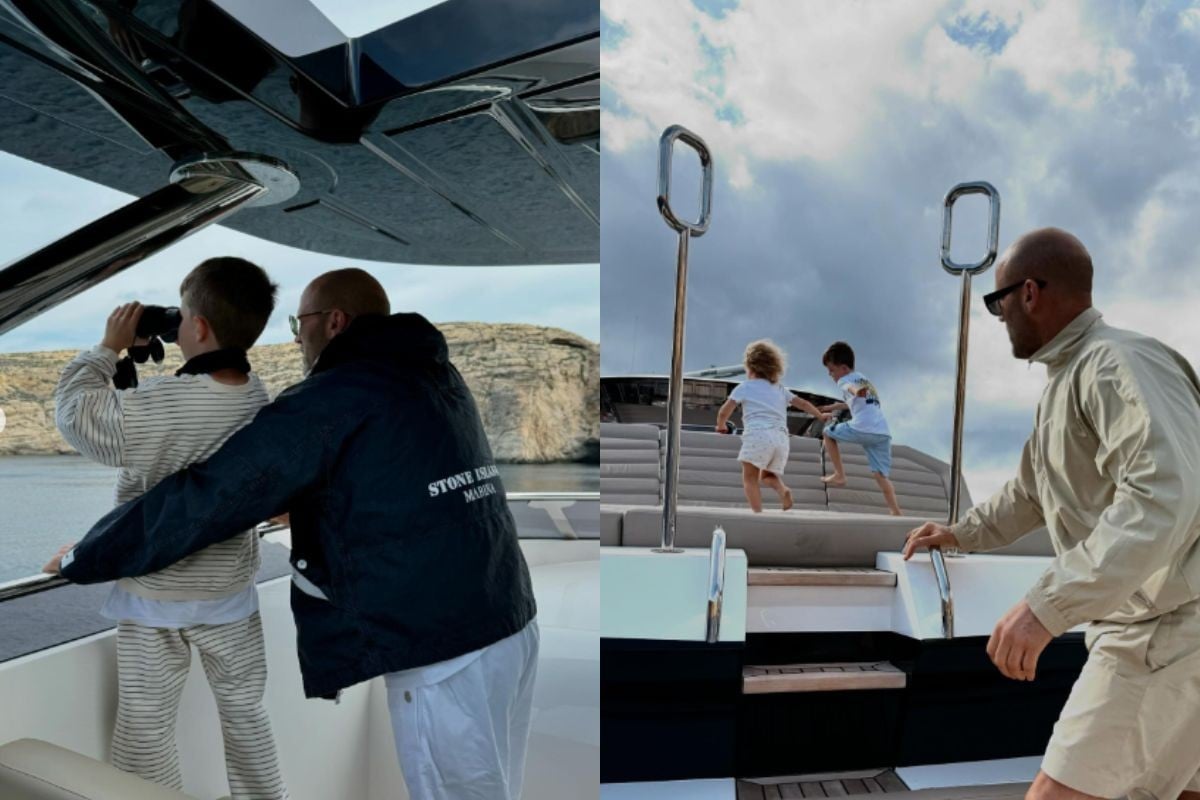 Jason Statham on a boat trip with his children, who he shares with Rosie Huntington-Whiteley. 