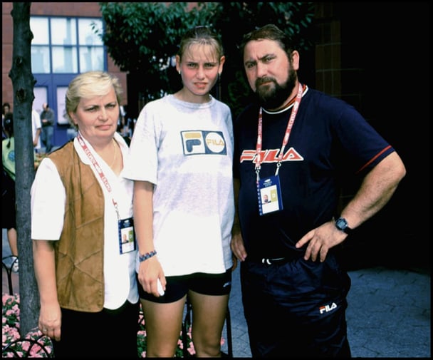 Jelena Dokic with her parents at the 1999 US Open.