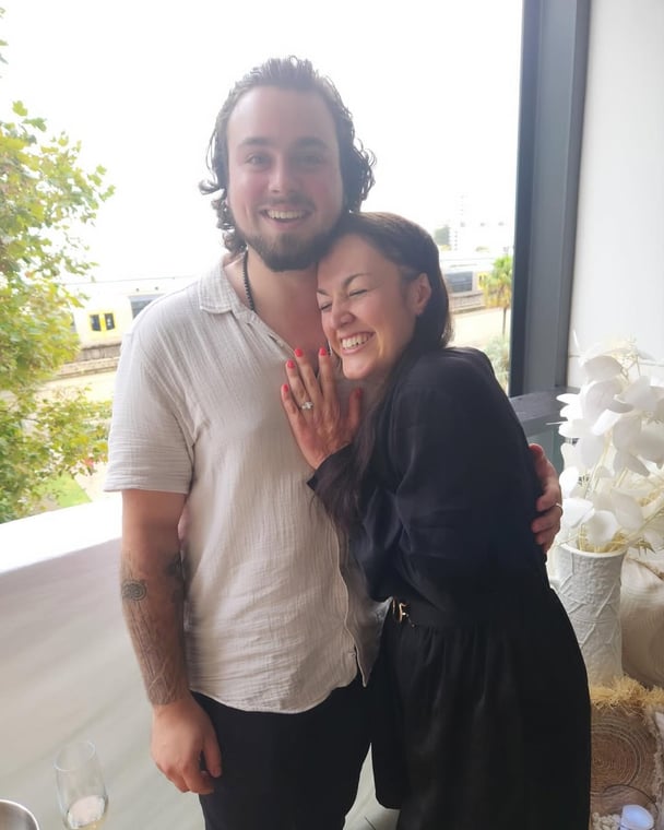 Sophie Delezio and partner Joseph Salerno celebrate their engagement.