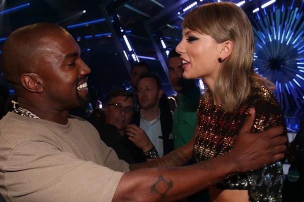 Kanye West and Taylor Swift at the 2015 VMAs.