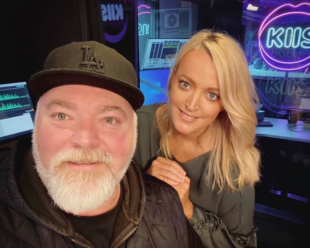 Kyle Sandilands and Jackie 'O' Henderson pose for a selfie.