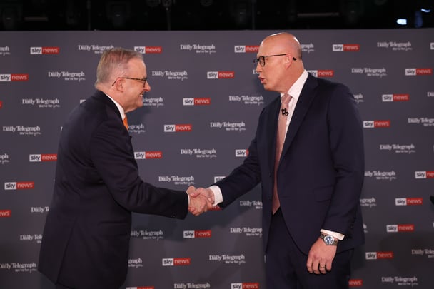 Australian Labor Prime Minister Anthony Albanese debates Liberal opposition leader Peter Dutton
