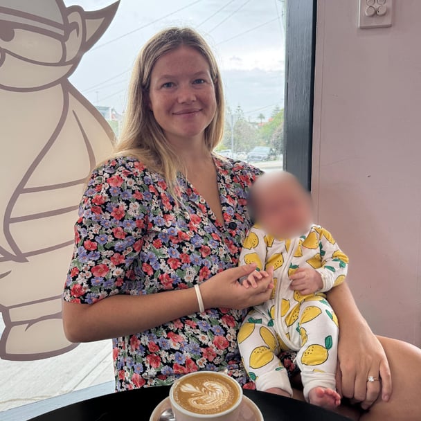 Coogee shark attack victim Leah Stewart with daughter.
