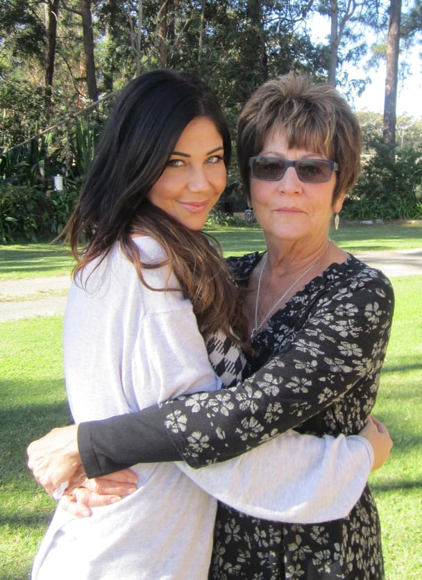 Leigh hugging her mum.