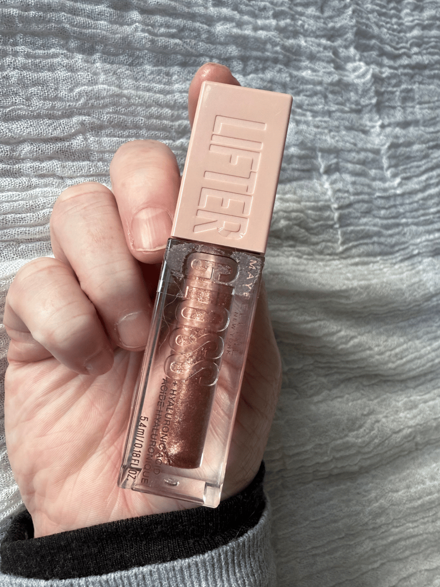 Maybelline Lifter Gloss in sparkly copper shade.